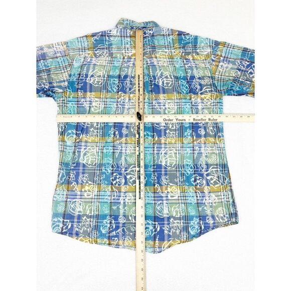 Vintage 90s Loafers Shirt Large Plaid Floral Button Front Beach Surf Skate - Picture 6 of 8